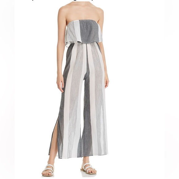 ELAN Strapless slit Wide-Leg stripe cover-up Jumpsuit - Picture 1 of 13